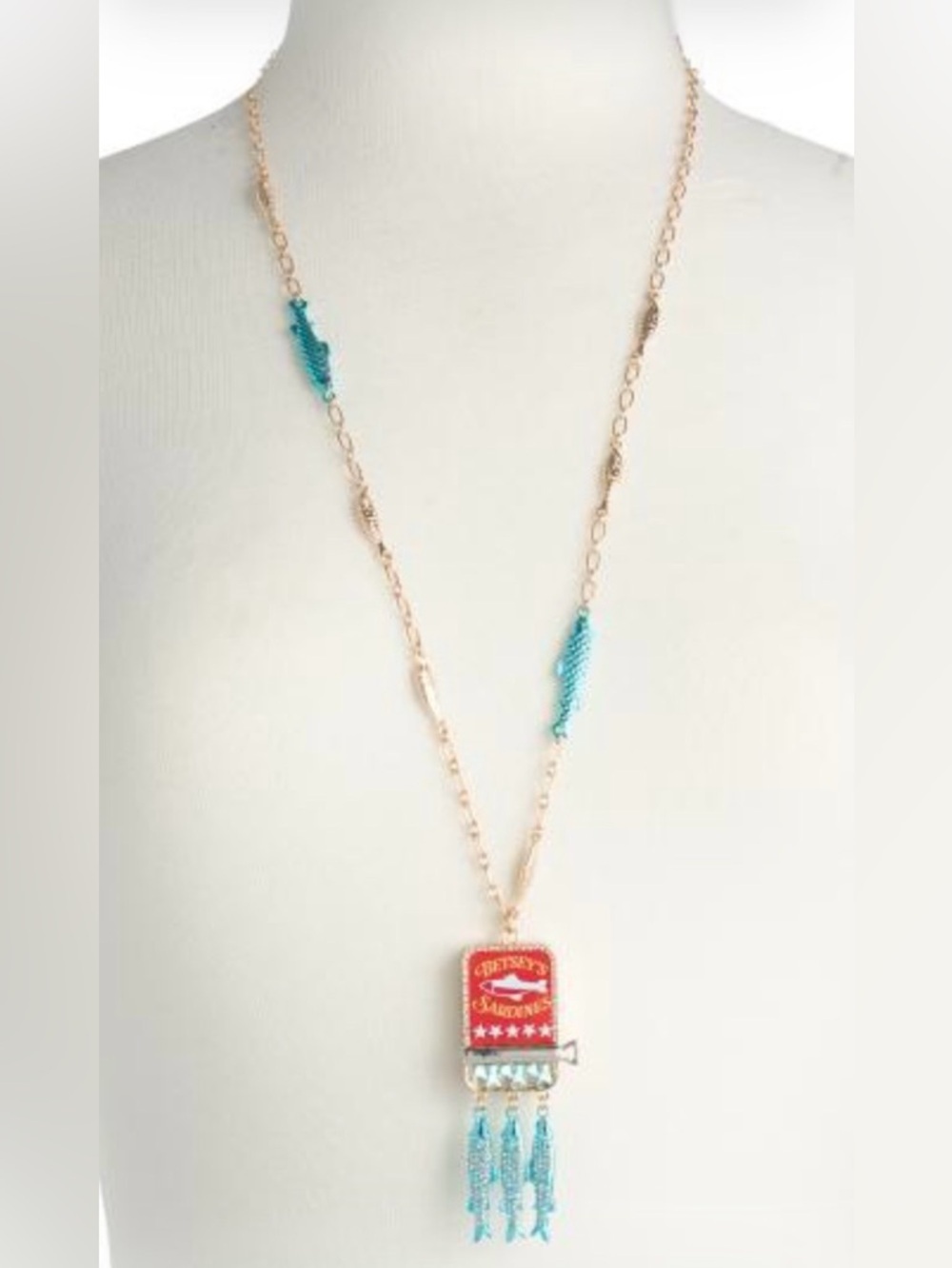 BETSEY JOHNSON Mermaid Jewels Sea Life Sardine Tin Pendant Long Necklace NEW NWT